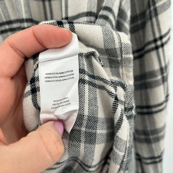 RAILS Black Ivory Plaid Ruffle Sleeve High Neck Pleated Flannel Blouse Small - Picture 8 of 8